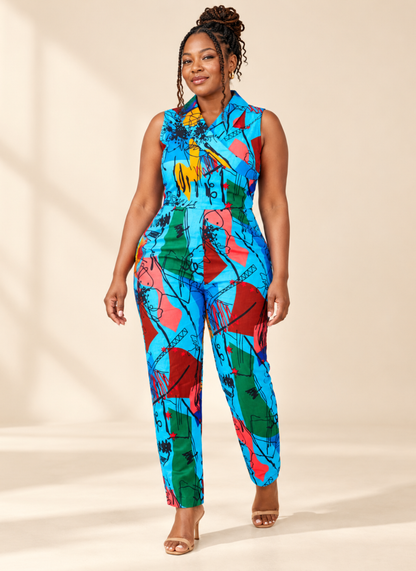 Edewede Blue African Print Jumpsuit