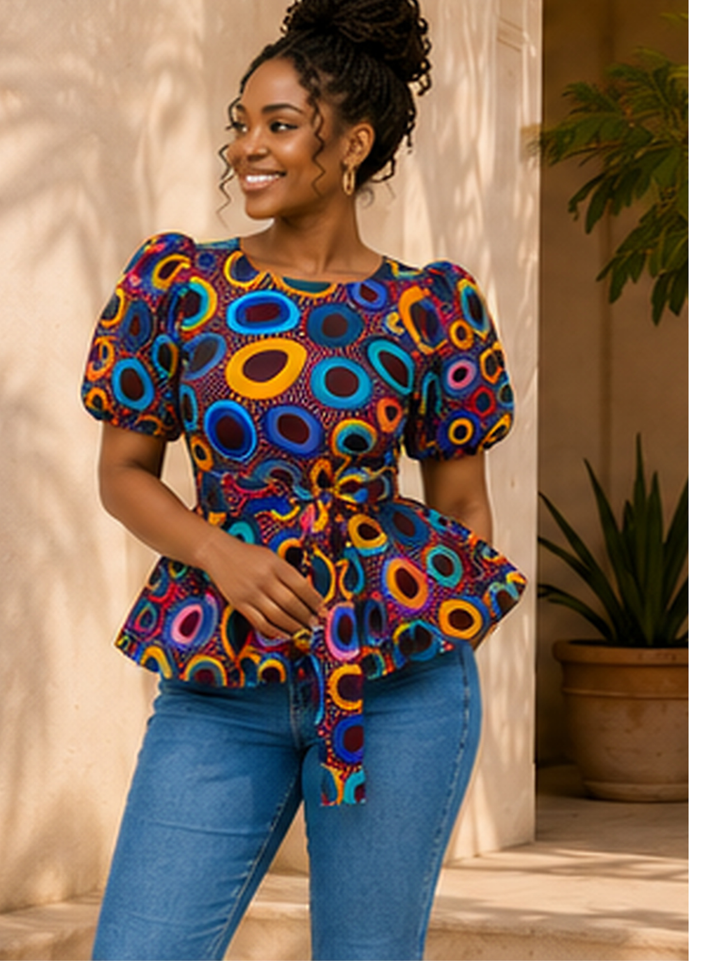 Ada African Print Peplum Blouse