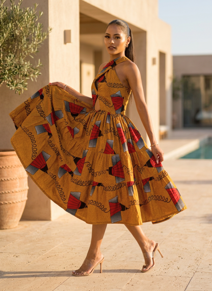 Zuri Radiance Ankara Halter Midi Dress