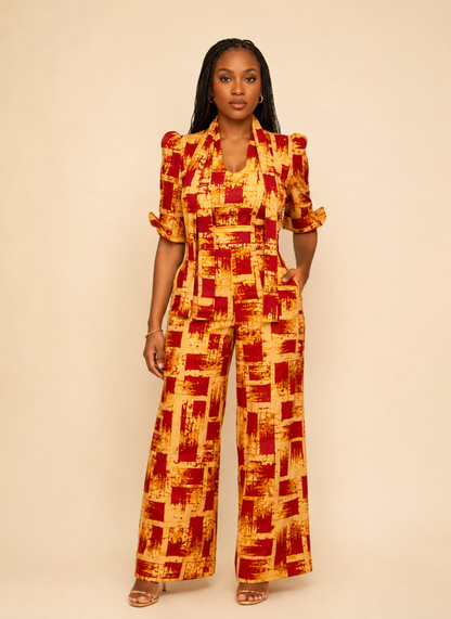 Jeje Ankara Jumpsuit – Modern African Print Wide-Leg Jumpsuit