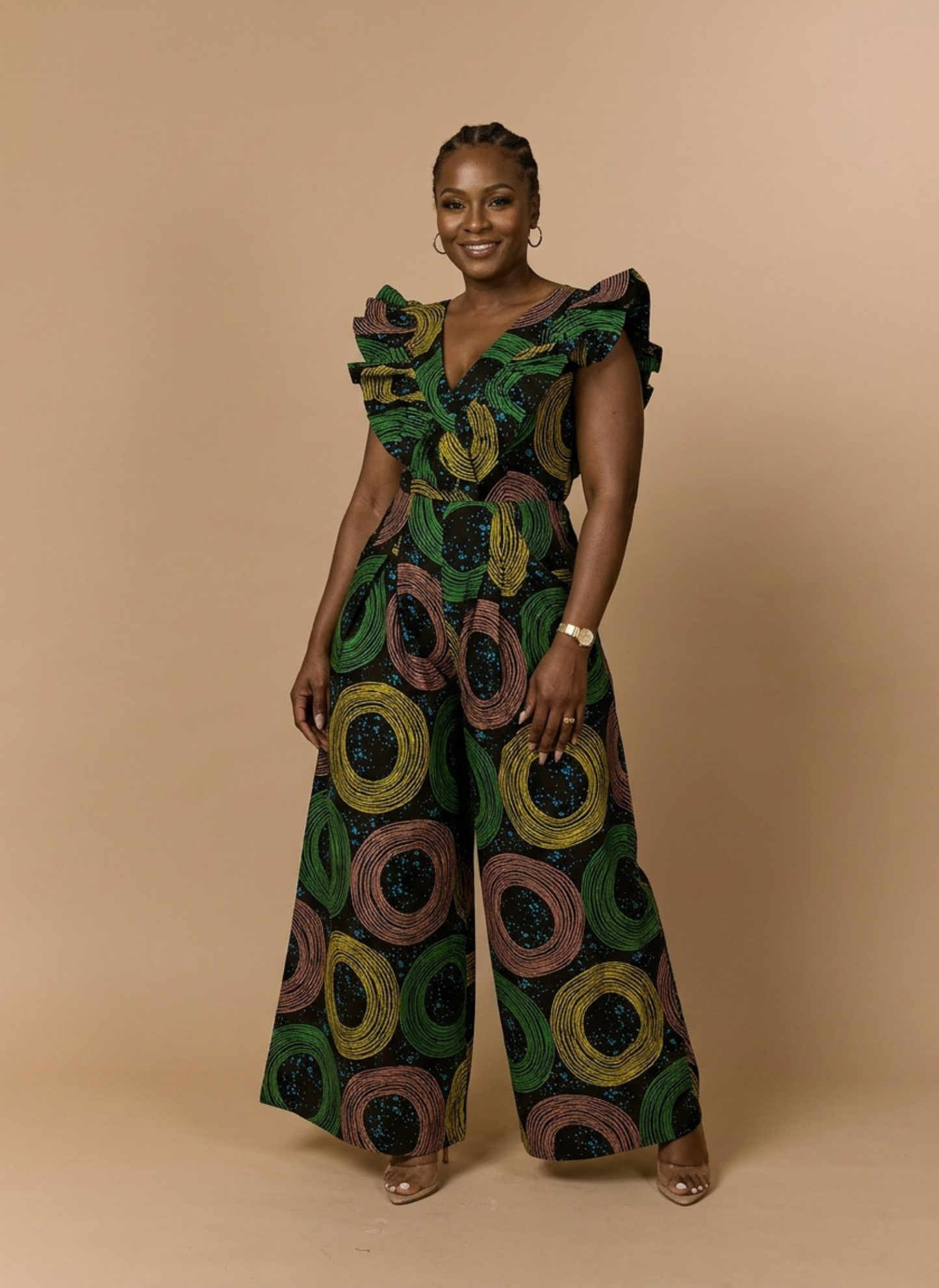 Zola Ruffle African Print Ankara Jumpsuit