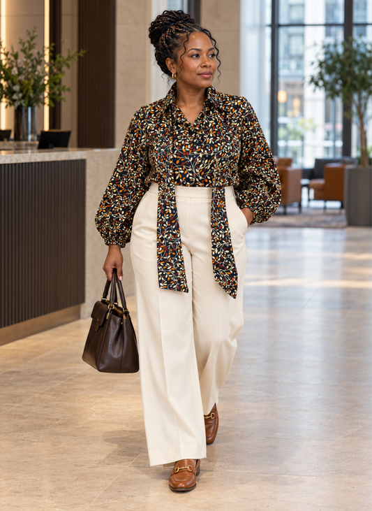Tola African Print Tie-Neck Top