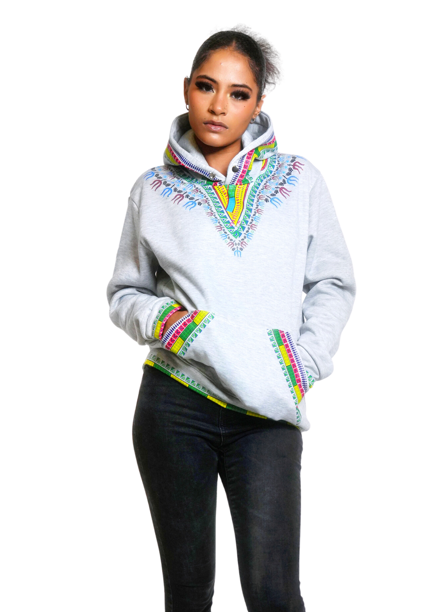 Sweat à capuche Dashiki - Gris