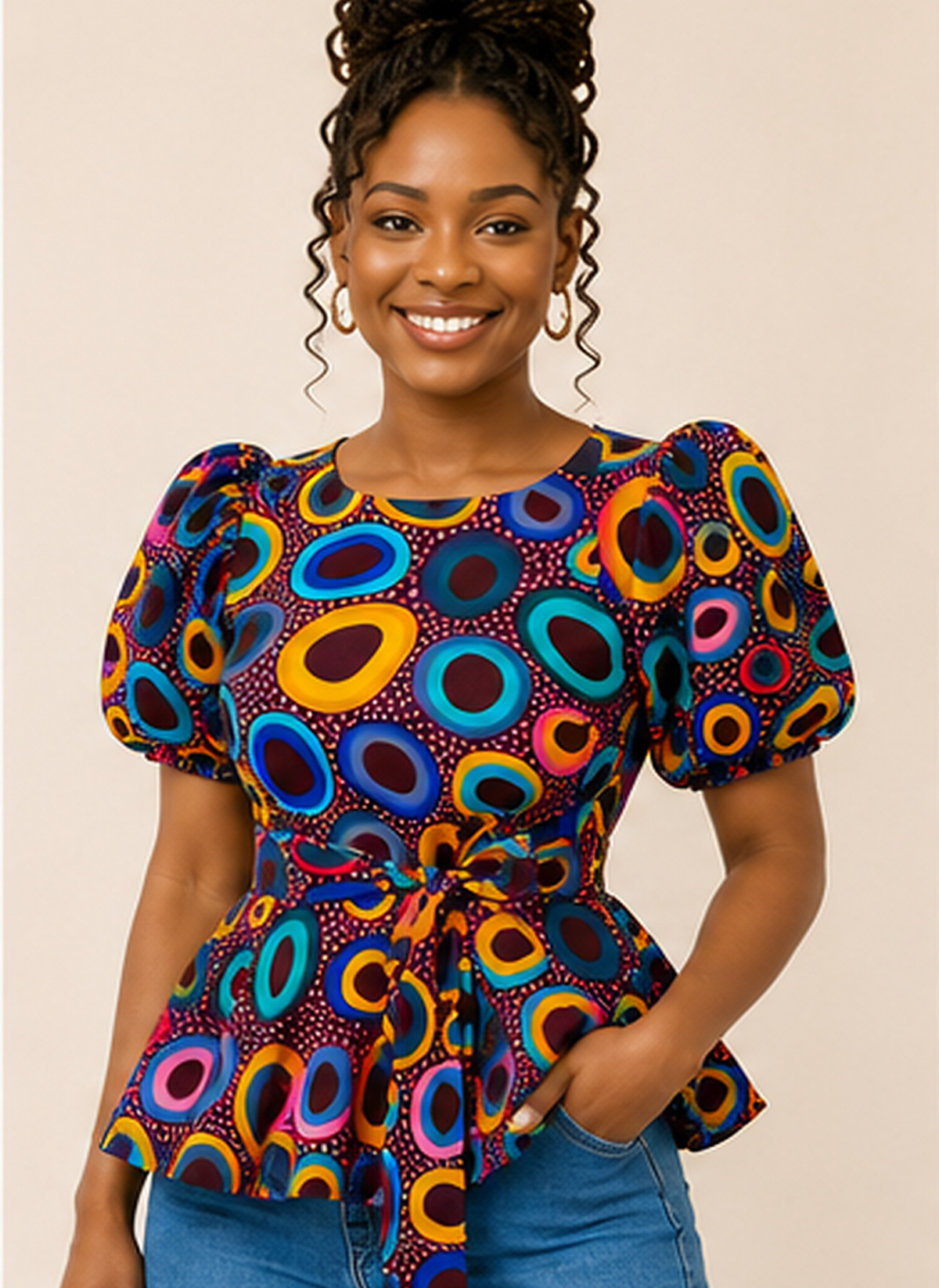 Ada African Print Peplum Blouse