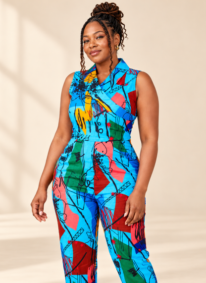 Edewede Blue African Print Jumpsuit