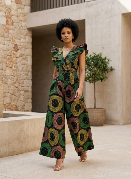 Zola Ruffle African Print Ankara Jumpsuit