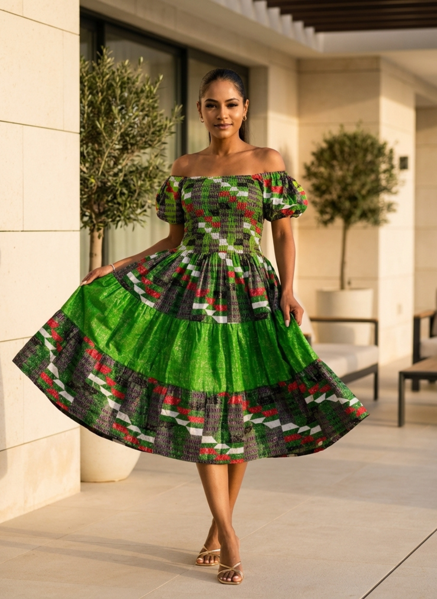 Nneka Smocked Midi Dress