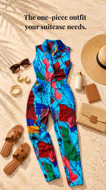 Edewede Blue African Print Jumpsuit