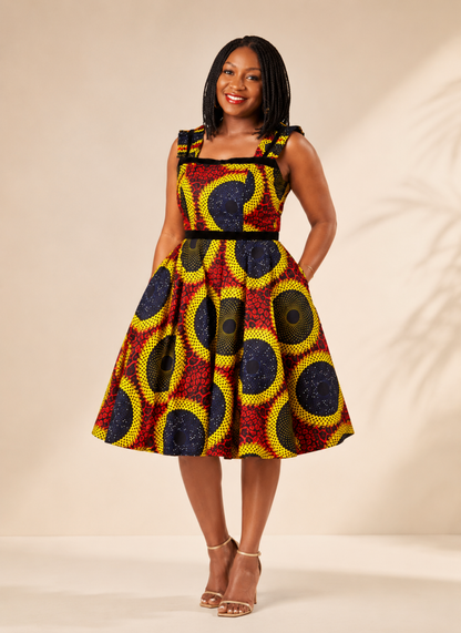 Ade African Print A-Line Dress – Black Ankara Midi