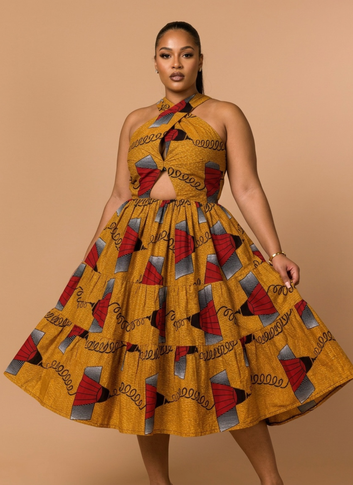 Zuri Radiance Ankara Halter Midi Dress