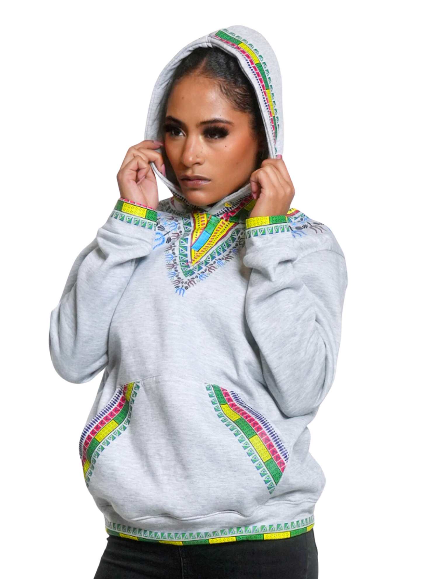 Sweat à capuche Dashiki - Gris