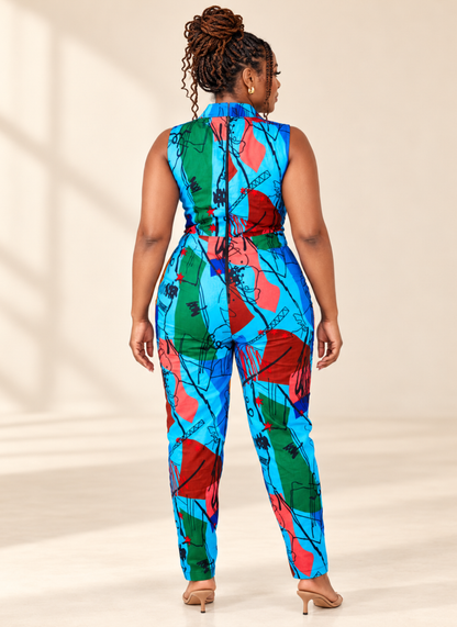 Edewede Blue African Print Jumpsuit