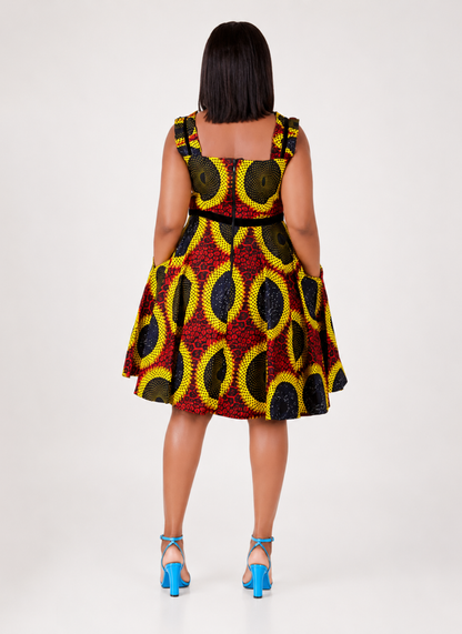 Ade African Print A-Line Dress – Black Ankara Midi