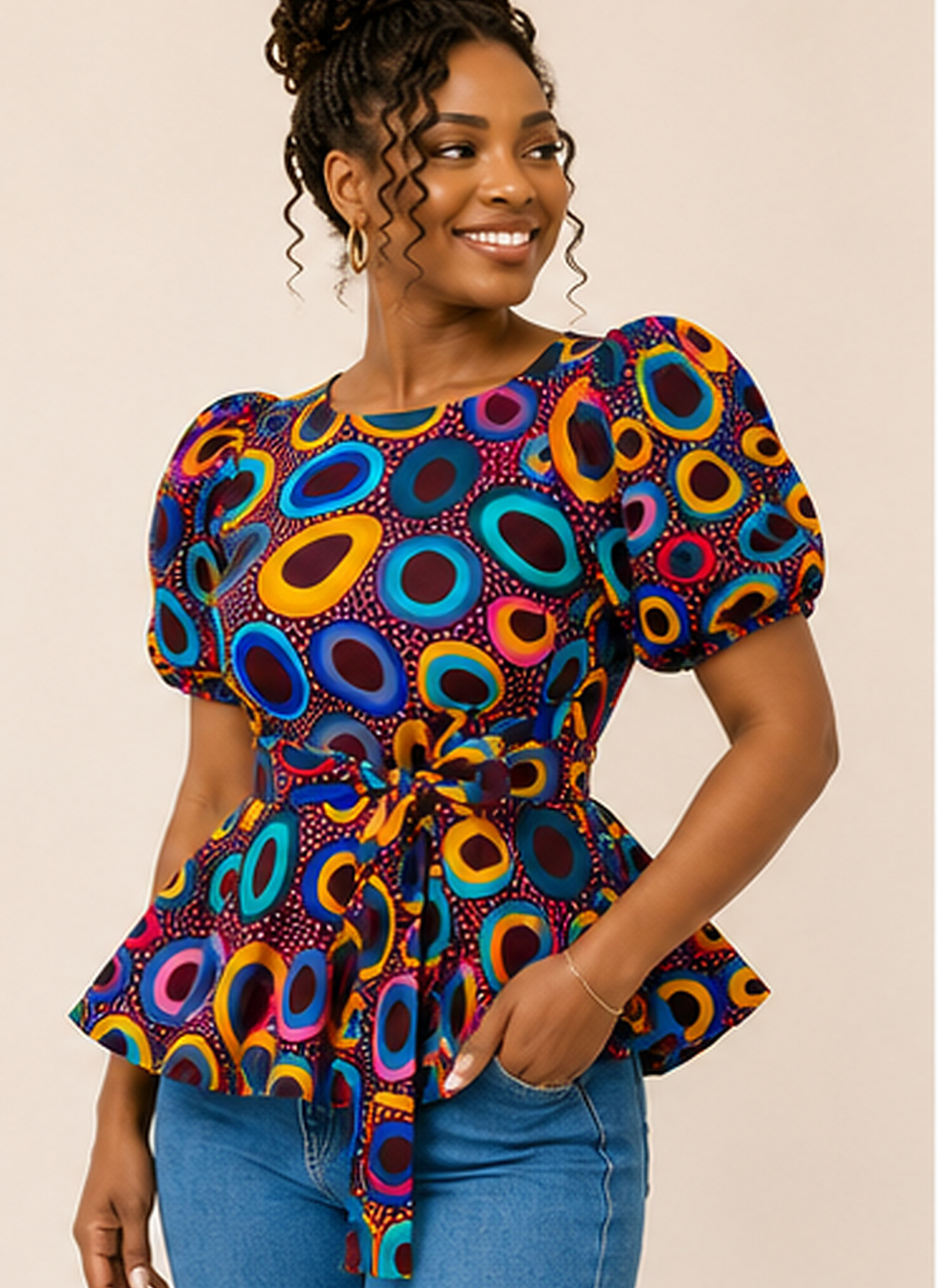 Ada African Print Peplum Blouse