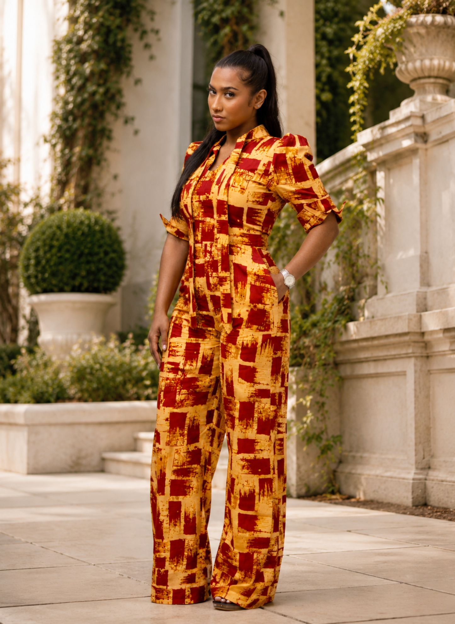 Jeje Ankara Jumpsuit – Modern African Print Wide-Leg Jumpsuit
