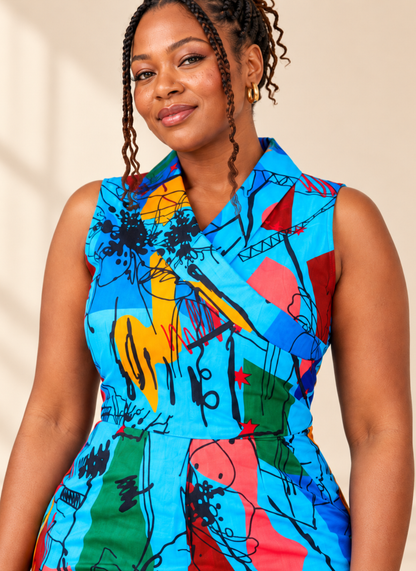 Edewede Blue African Print Jumpsuit