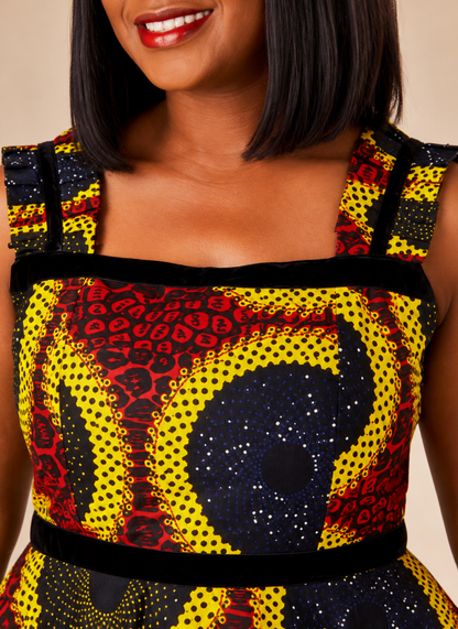 Ade African Print A-Line Dress – Black Ankara Midi
