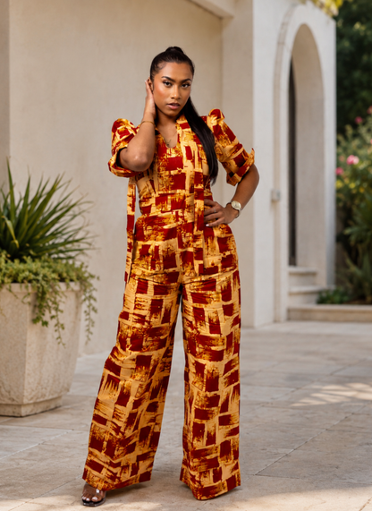 Jeje Ankara Jumpsuit – Modern African Print Wide-Leg Jumpsuit