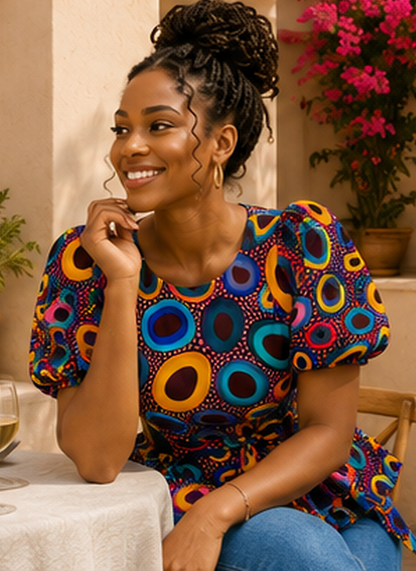 Ada African Print Peplum Blouse