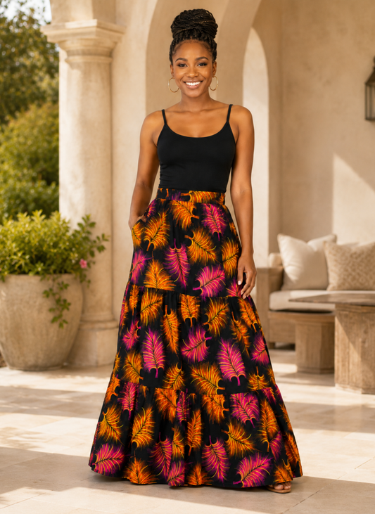 Itua African Print Tiered Skirt
