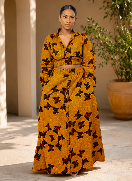 Nosa Ankara Two-Piece Set – Crop Top & High-Waisted Skirt Co-ord