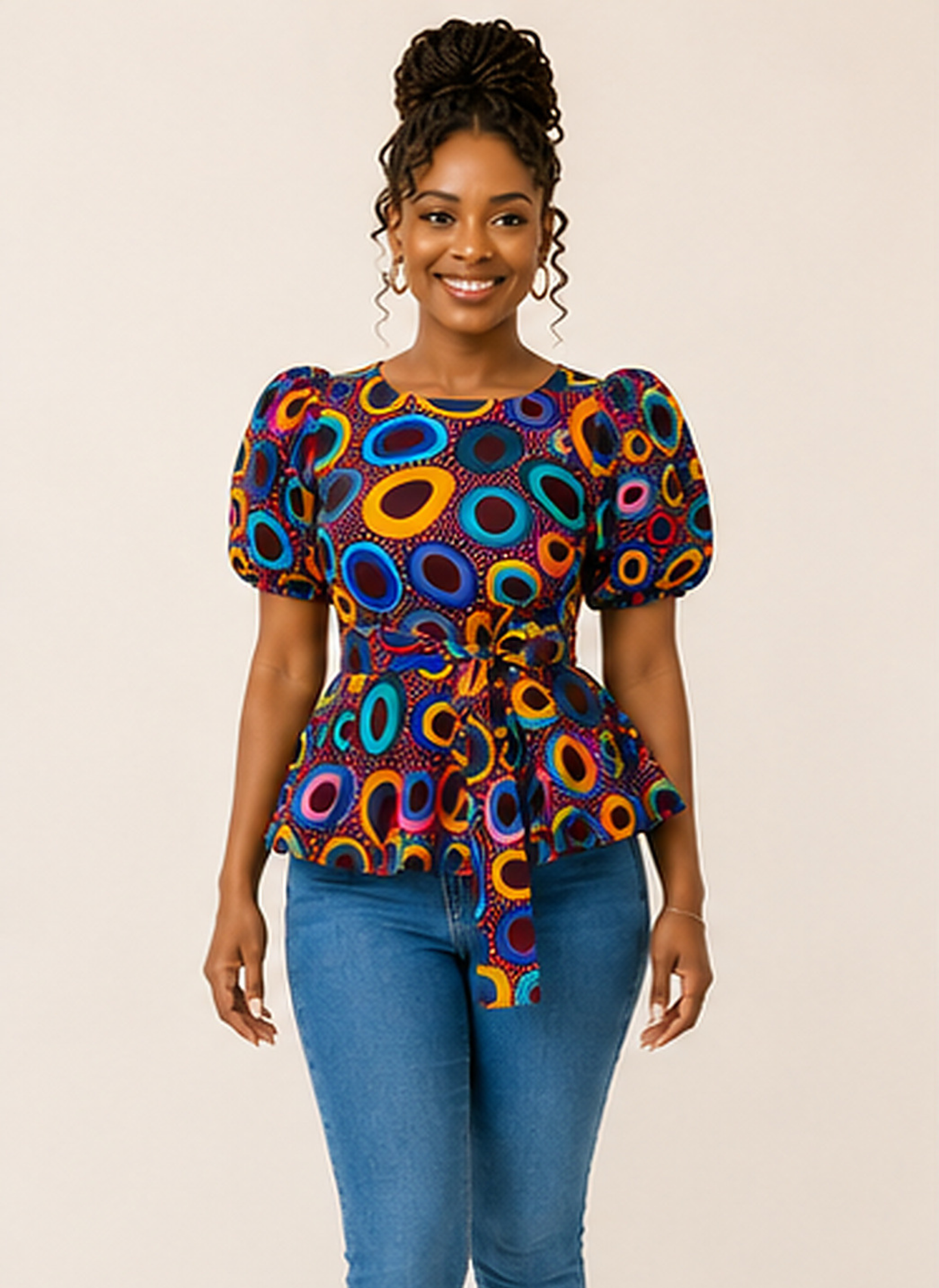 Ada African Print Peplum Blouse