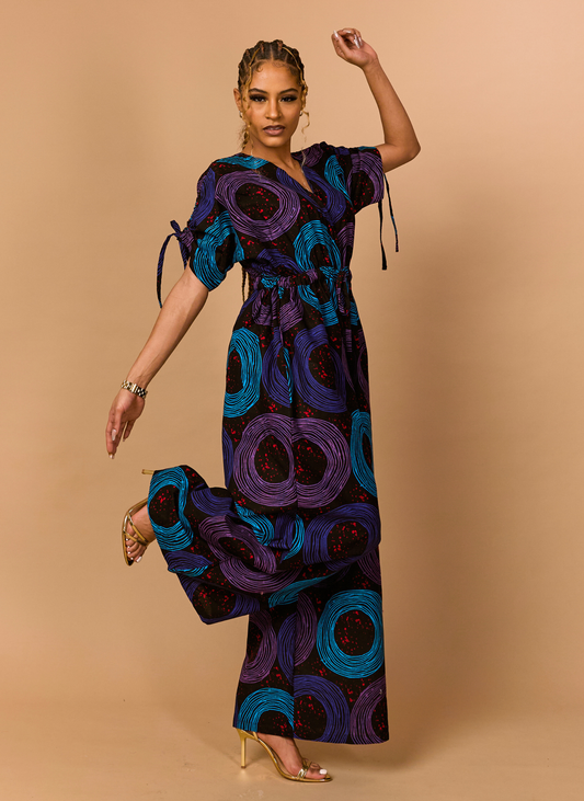 The Amara Ruffle Ankara Jumpsuit