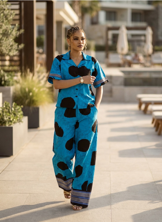 Zuri  Coord Set — Adire Print with Aso Oke Trim
