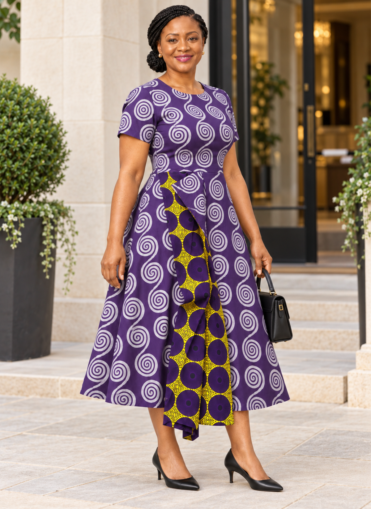 Nehita African Print Maxi Dress – Purple & Yellow
