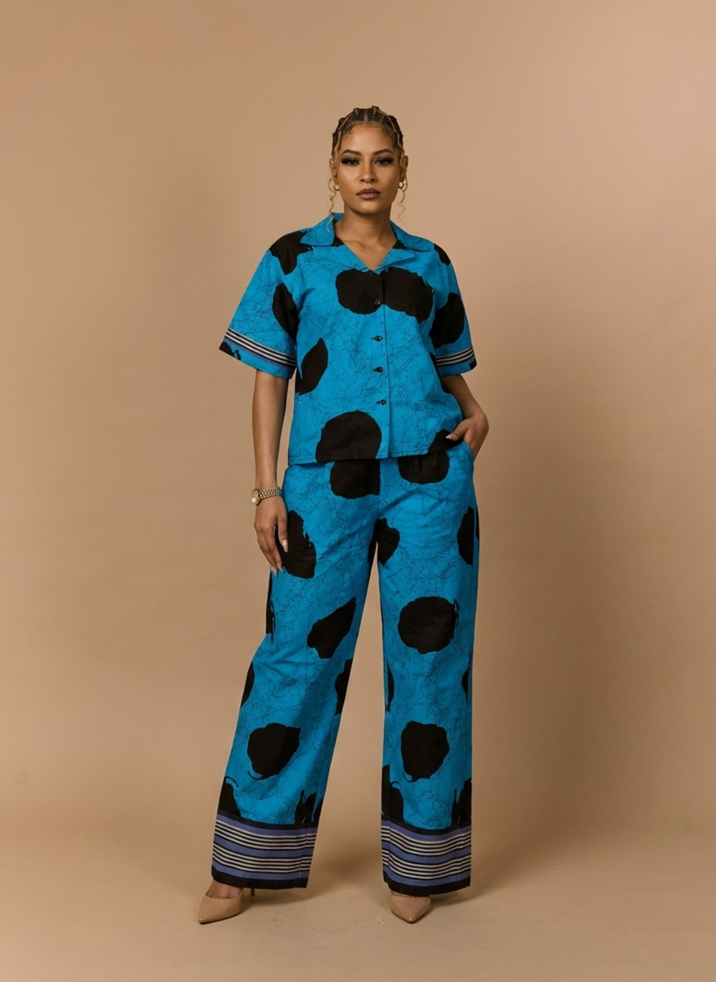 Zuri  Coord Set — Adire Print with Aso Oke Trim