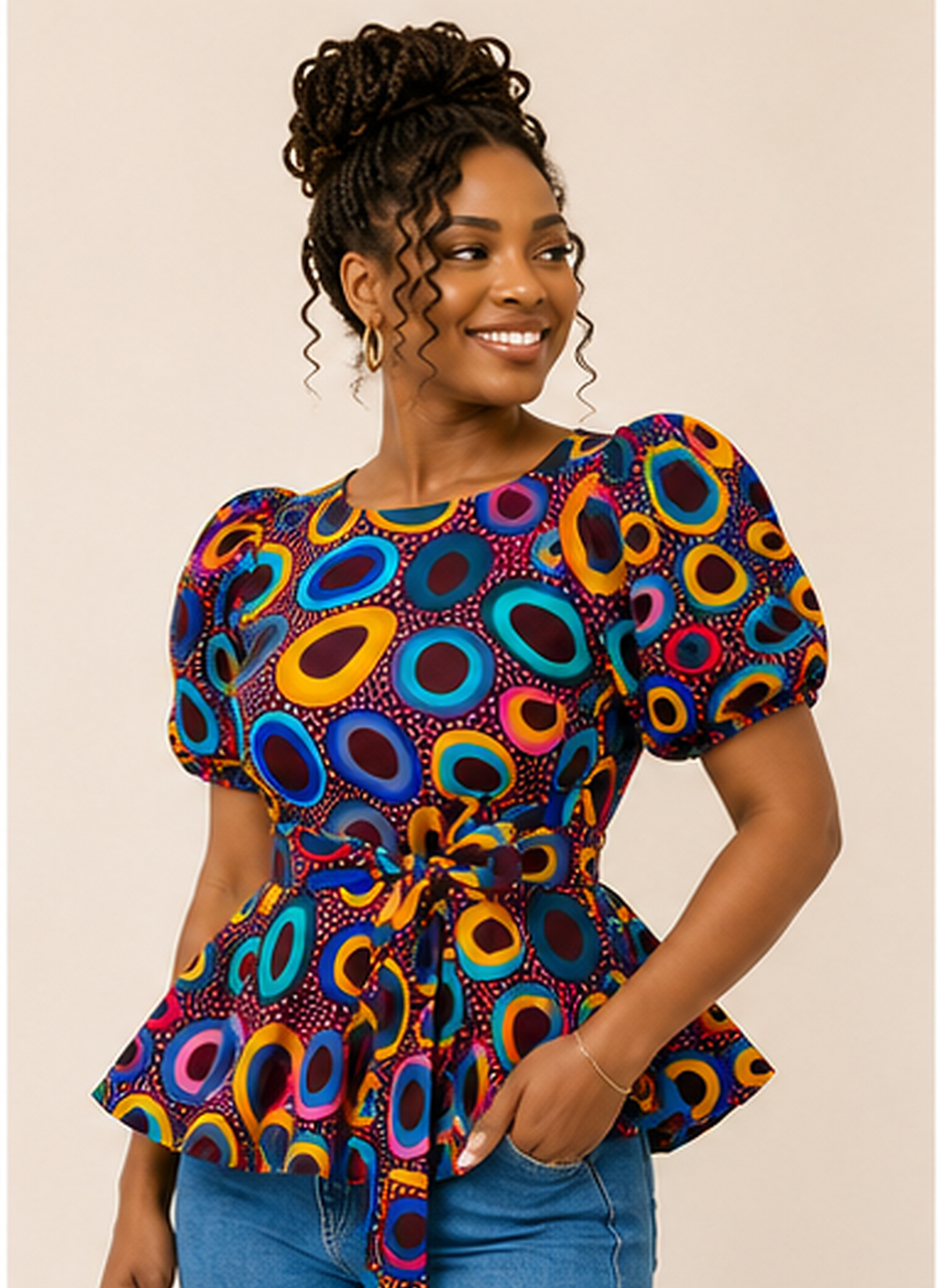Ada African Print Peplum Blouse