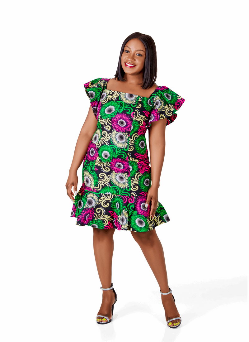 African Print midi dress, Off shoulder dress, Wax cotton dress,