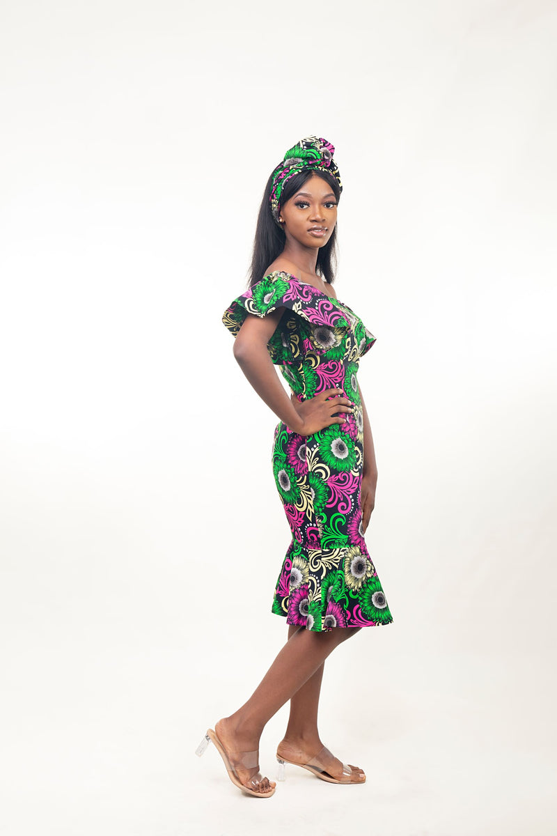 Matching head tie included, Wedding guest dress, African Print clothing, Comfortable dress.